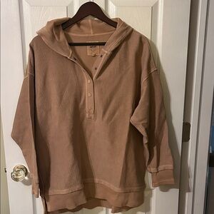 Aerie Light Brown Ribbed Hoodie